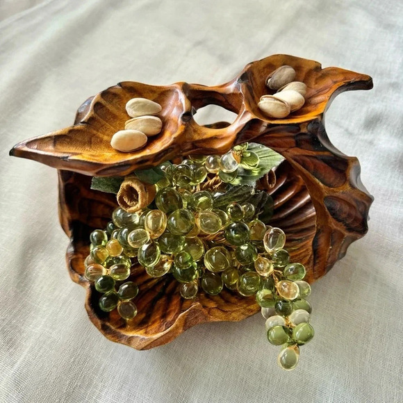 Vintage Other - Vintage Carved Wooden Charcuterie Bowl with Handle